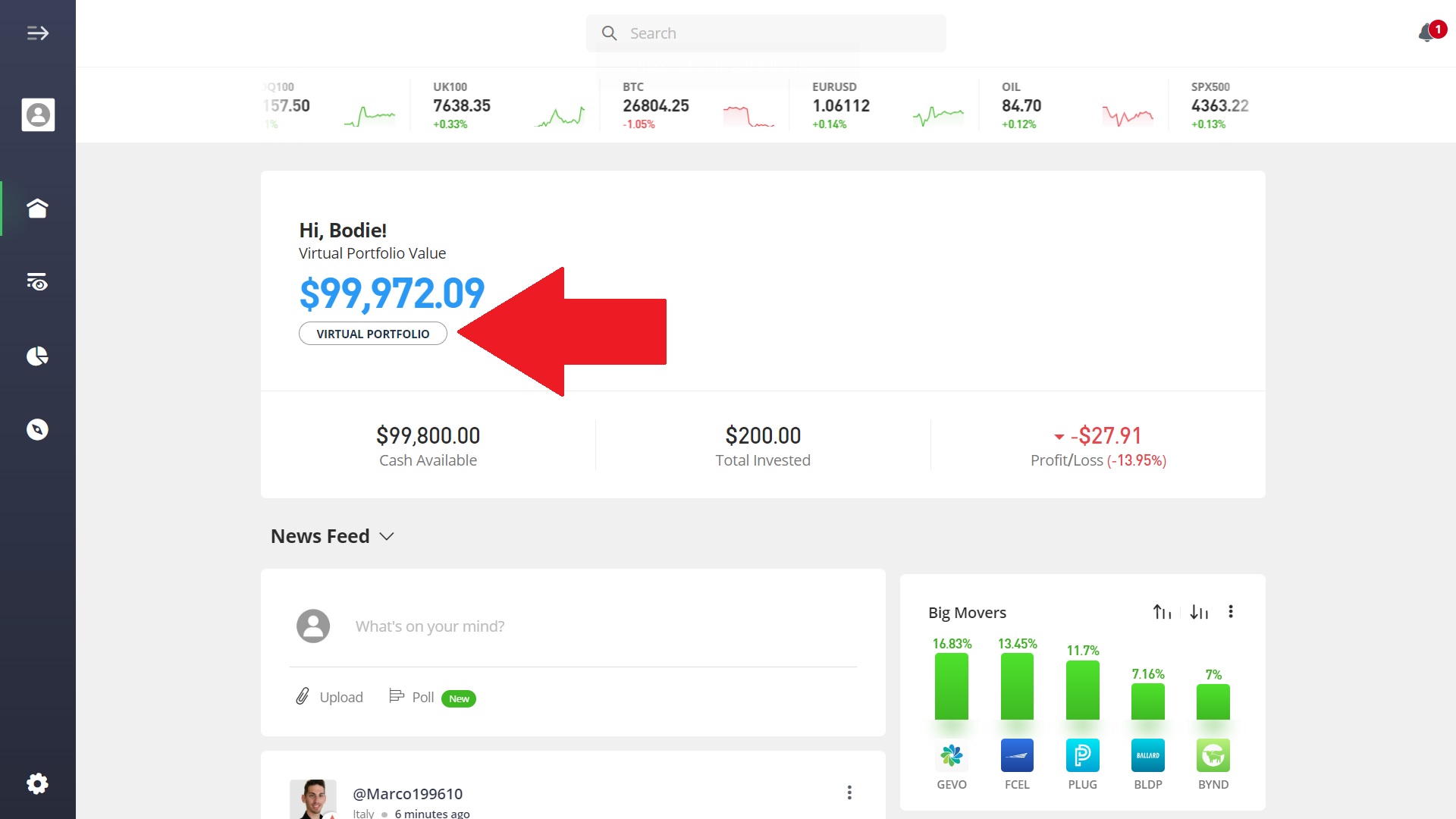 Platforma eToro v demo režimu