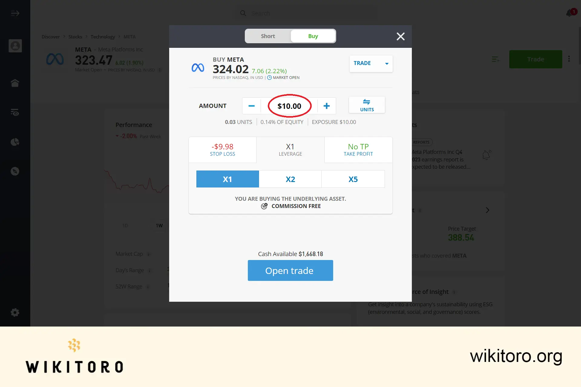 Nákup akcií Meta na eToro