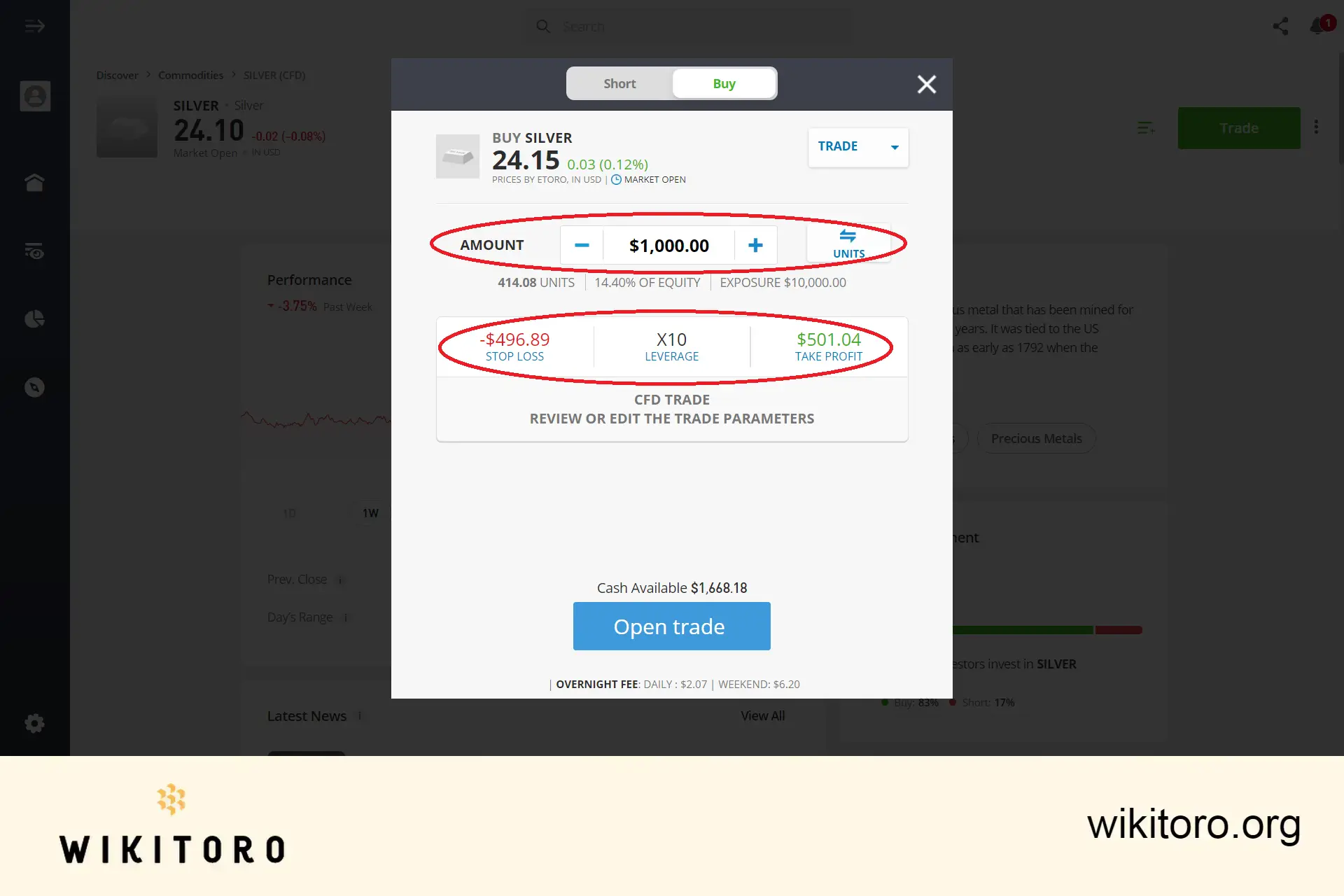 Nastavení parametrů obchodování se stříbrem na eToro