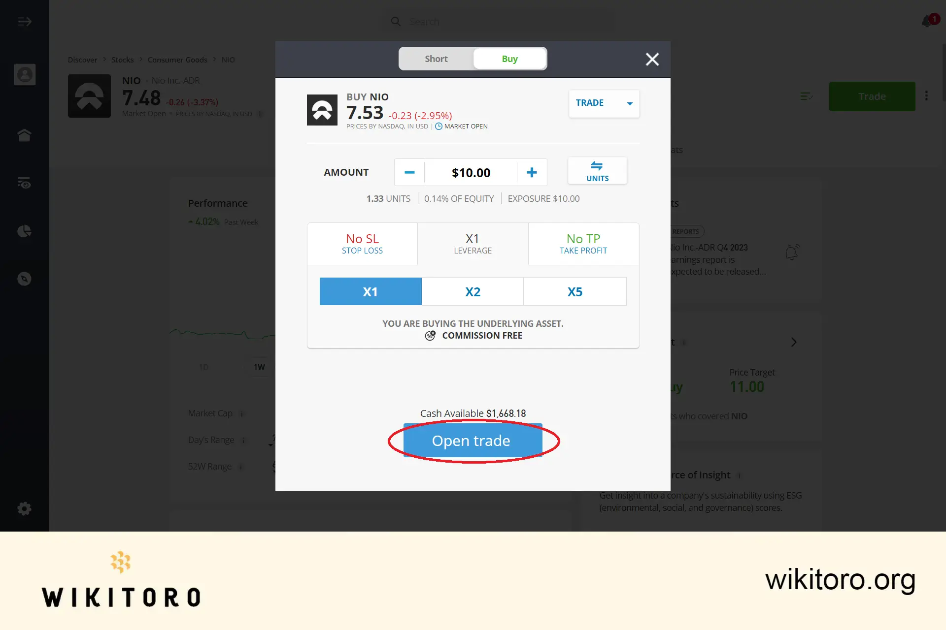 Provedení obchodu s akciemi eToro NIO