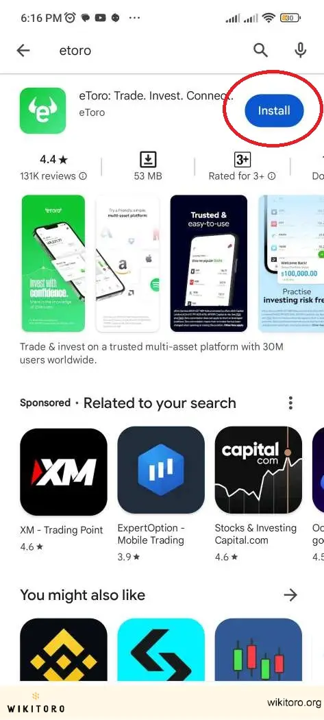 Instalace aplikace eToro na zařízení se systémem Android